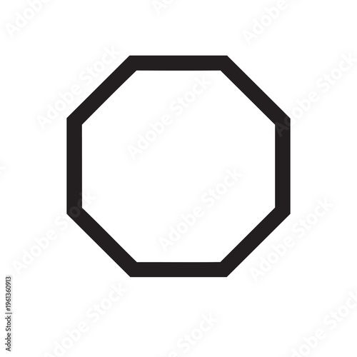 The image depicts a black octagon sign icon on a white background.