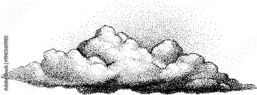Stippled cumulus cloud black and white stippling art for soft background texture and scenic design element
