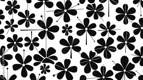 Stylized flower pattern repeating on white background, no seamless