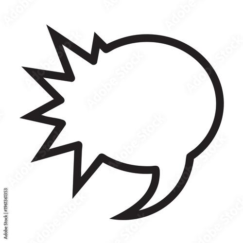 A clear outline icon of a shout bubble is shown.