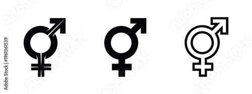Gender Symbols Icon Set. Male Female Transgender Identity. LGBTQ+ Community Outline and Solid Icons.