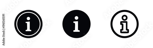 Information sign icons set. Collection of various info button or symbol designs in black and white.