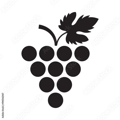 Obraz na plátně Black vector illustration of a bunch of grapes with a leaf