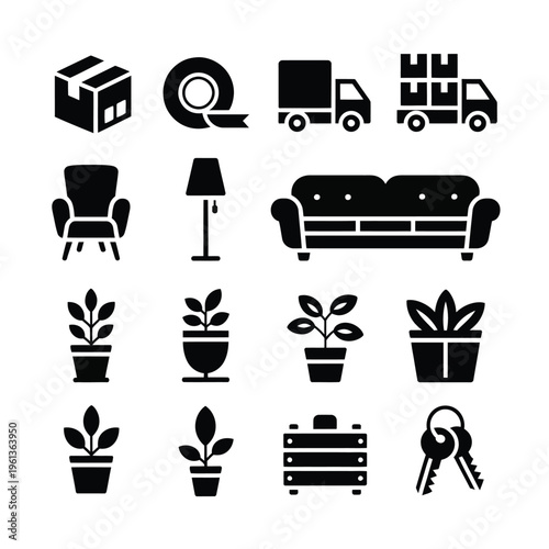 Black Modern Furniture and Shipping Icons Pack for UI and Design