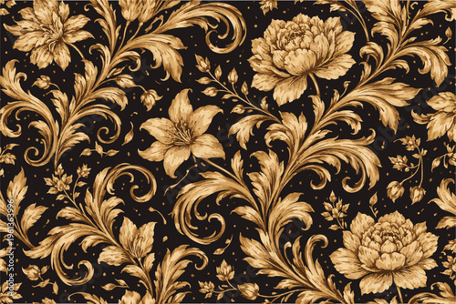 Luxury Gold Floral Pattern Elegant Dark Background Vector