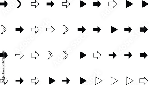 Multiple types of black and white arrows indicate forward movement in an organized grid pattern