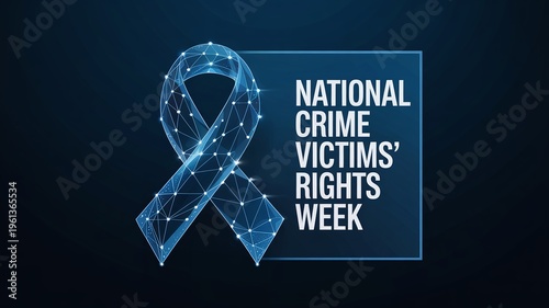 National Crime Victims Rights Week Awareness Ribbon with Digital Blue Low Poly Geometric Design for Social Justice and Advocacy Campaigns