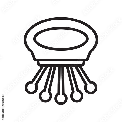 An illustration of a scalp massager with multiple prongs for hair care