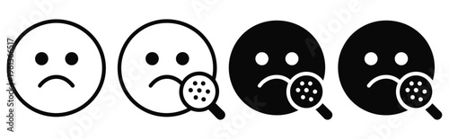 Acne face emoji icon, expressive emoticon showing acne spots and redness, skin condition awareness concept, simple flat design, cute character style, vector illustration isolated on white.