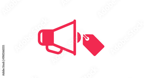Red Megaphone with Price Tag Icon.