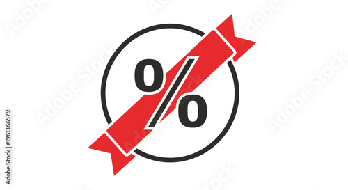 Red percent off discount sign icon.