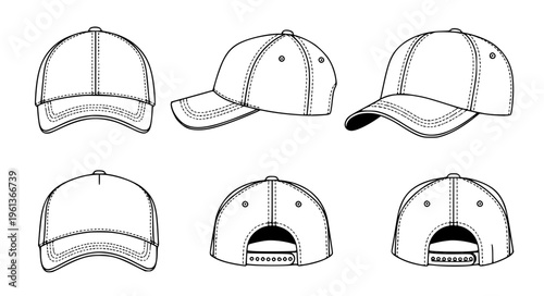 Baseball cap mockup vector illustration set EPS10 isolated on white