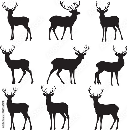 Deer Silhouettes with Antlers Standing.