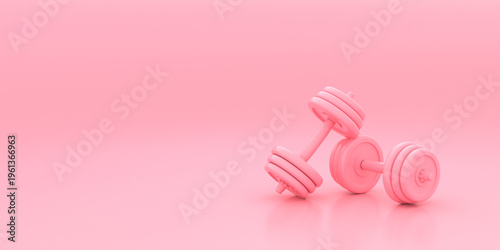 Pink dumbbells on a minimalist pastel background, fitness concept