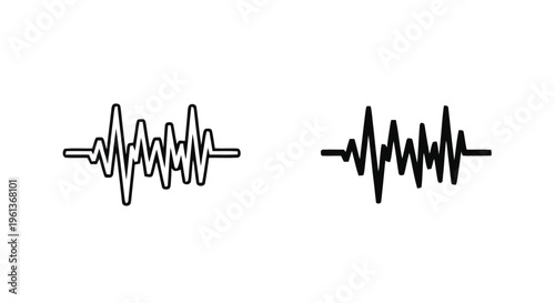 Vector illustration of set of two sound wave icons, audio pulse symbols for music and voice