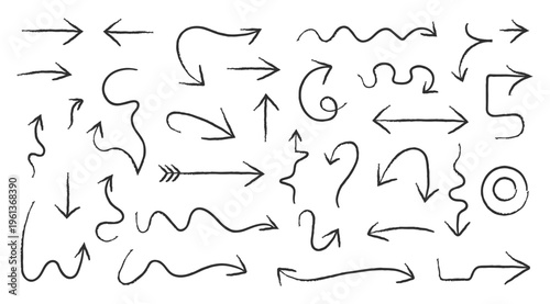Collection of hand drawn arrows and pointers on white background