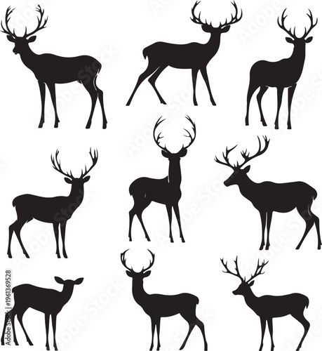 Deer Silhouettes with Antlers Standing.