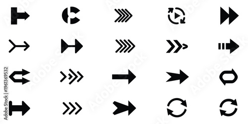 Swipe right arrow icon set, different cursor arrow direction symbols, arrows set, arrow icon, arrow black colored, including navigation arrows