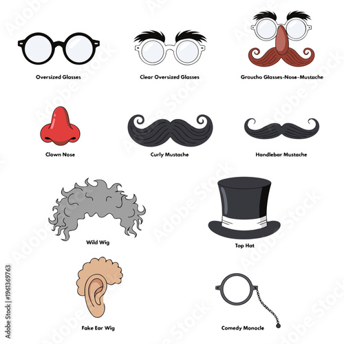 Set of funny disguise accessories for a party or photo booth