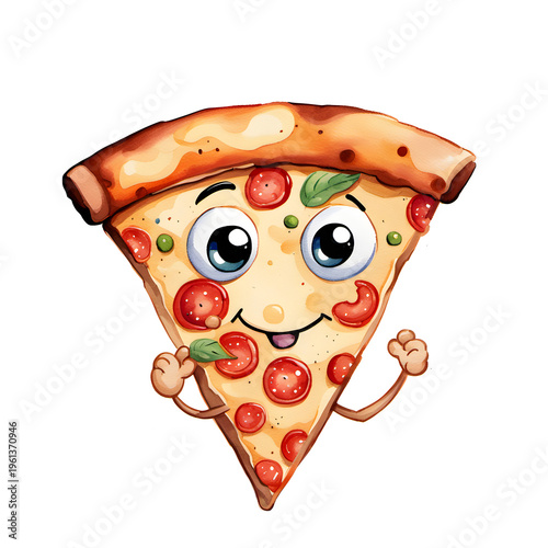 Watercolor Homemade delicious cute Pizza cartoon for food illustration