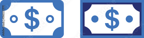 Two blue and white banknote icons with dollar signs side by side