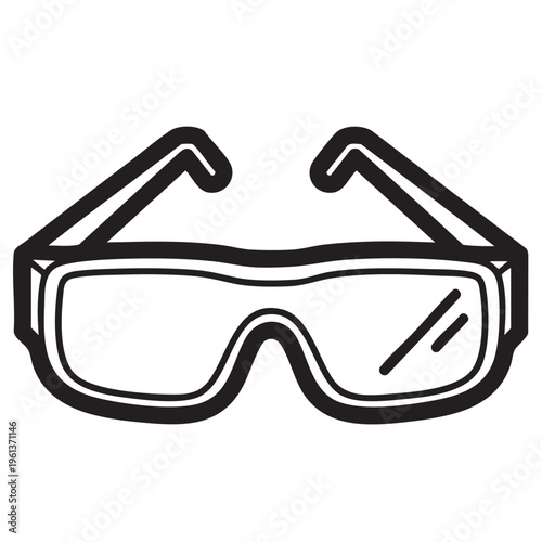 Illustration of safety glasses in a protective gear outline icon for safety
