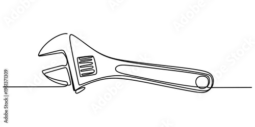 A single continuous line drawing of a classic hand tool used for tightening or loosening various nuts and bolts found in mechanical repairs and construction projects where precision and torque are ess