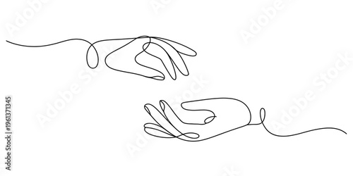 A minimalist and artistic depiction of two human hands gracefully extended towards one another creating a powerful visual narrative of connection and human interaction that transcends language barrier