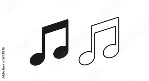 Two musical notes one solid black and one outlined in white