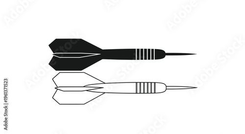 Black and white illustration of a dart shown in two perspectives