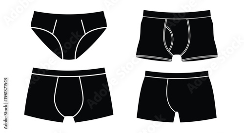 Four pairs of men s underwear shown in stark black silhouette