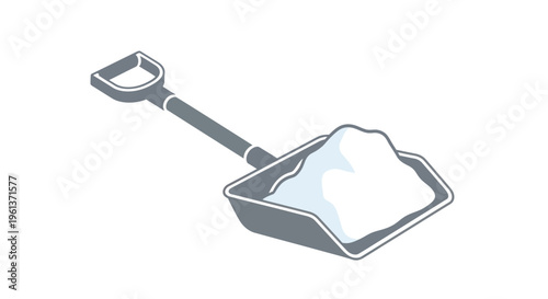 A simple illustration depicts a blue shovel loaded with white material