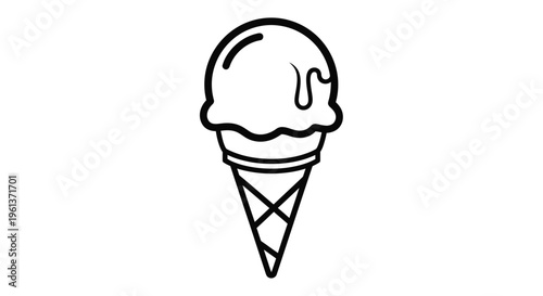 Simple line drawing of a single scoop ice cream cone illustration