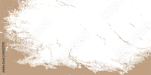 distressed white paint brush stroke on brown kraft paper background with grunge texture and rough weathered edges