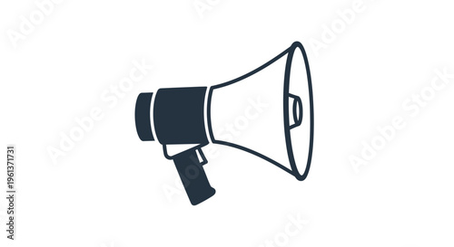 Simple illustration of a dark blue megaphone on a white background
