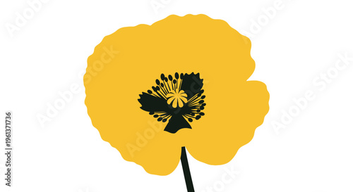 A vibrant yellow poppy flower with a dark central seed pod