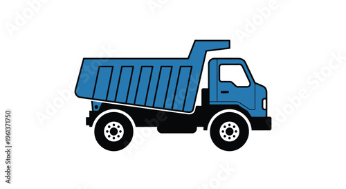 Simple illustration of a blue dump truck with black wheels