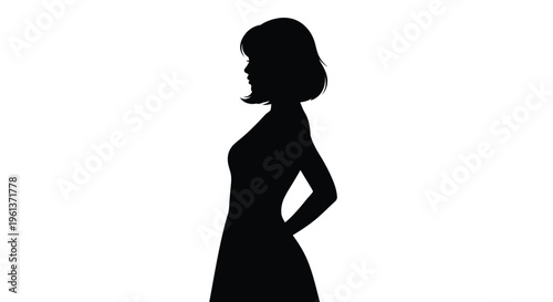 Silhouette of a woman standing in profile with hands on hips