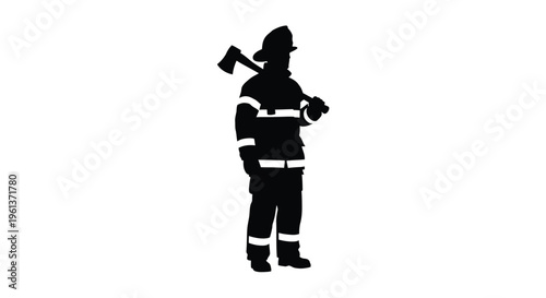 A lumberjack stands with an axe over his shoulder a striking silhouette