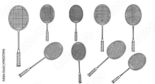 Minimal badminton racket black silhouette vector set EPS10 isolated on white