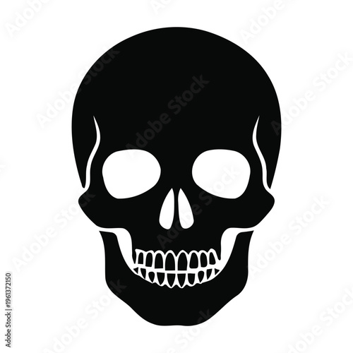 Human Skull Silhouette Icon - Spooky Frontal Skeleton Head Vector for Halloween