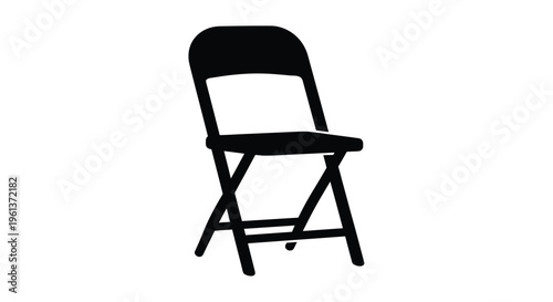 A simple black folding chair depicted in a stark silhouette