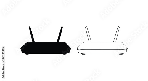 Two wireless routers depicted in contrasting views a striking silhouette