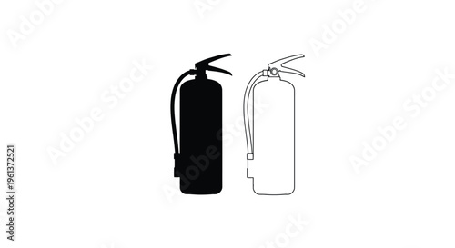 Two fire extinguishers one solid and one outline depicted as a silhouette