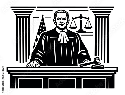 Judge in a robe presiding in a courtroom setting, symbolizing justice, authority, and legal proceedings