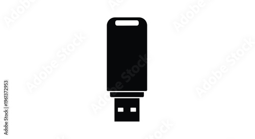 Simple black usb flash drive icon on a white background silhouette