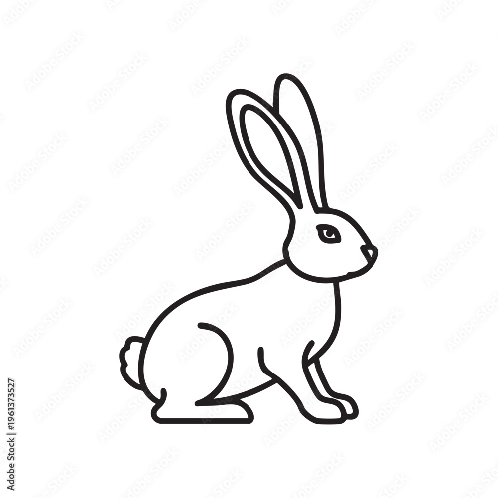 Obraz premium A simple line drawing of a sitting rabbit with long ears outlined clearly.