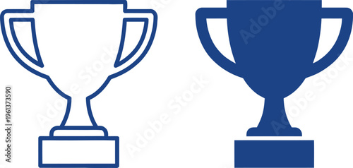 Two trophy cup icons in blue and white colors for awards and recognition