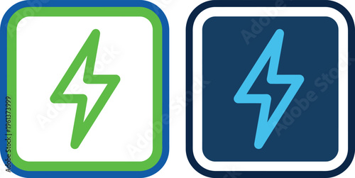 Electricity symbols green and blue lightning bolt icons for energy and power concepts