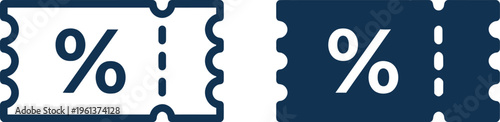 Discount percentage tickets with blue and white percent symbols for sales and promotions
